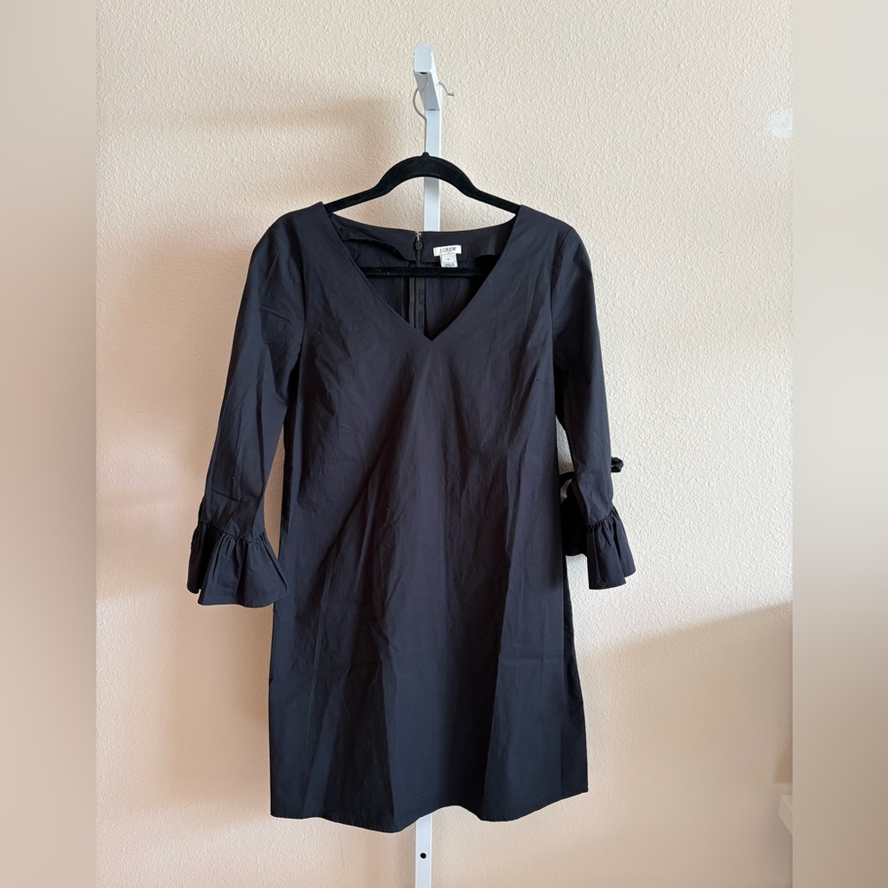 J. Crew Black V-Neck Long Sleeve Dress with Ruffle Cuffs